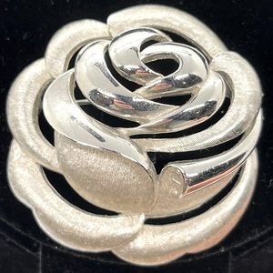 Vintage Crown Trifari Silver Rose Brooch